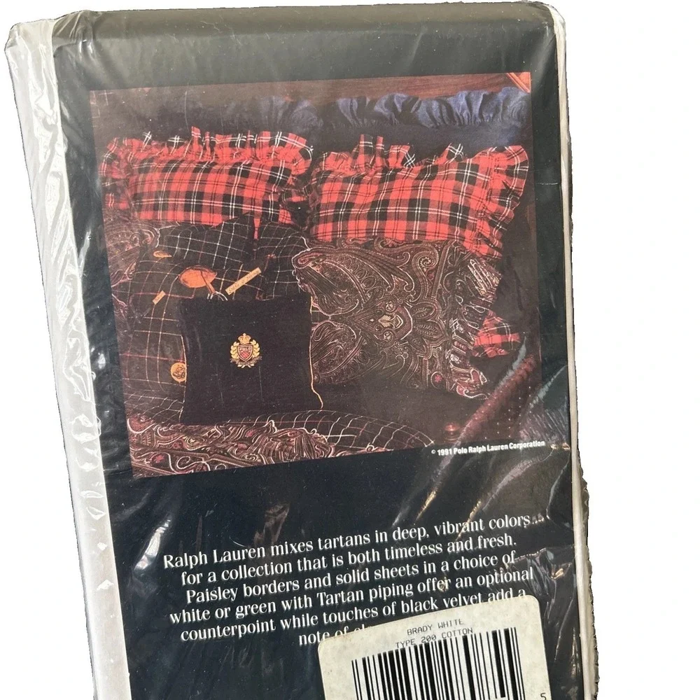 Ralph‎ Lauren Brady White Pillowcases Standard Tartan Piping Vintage New Sealed